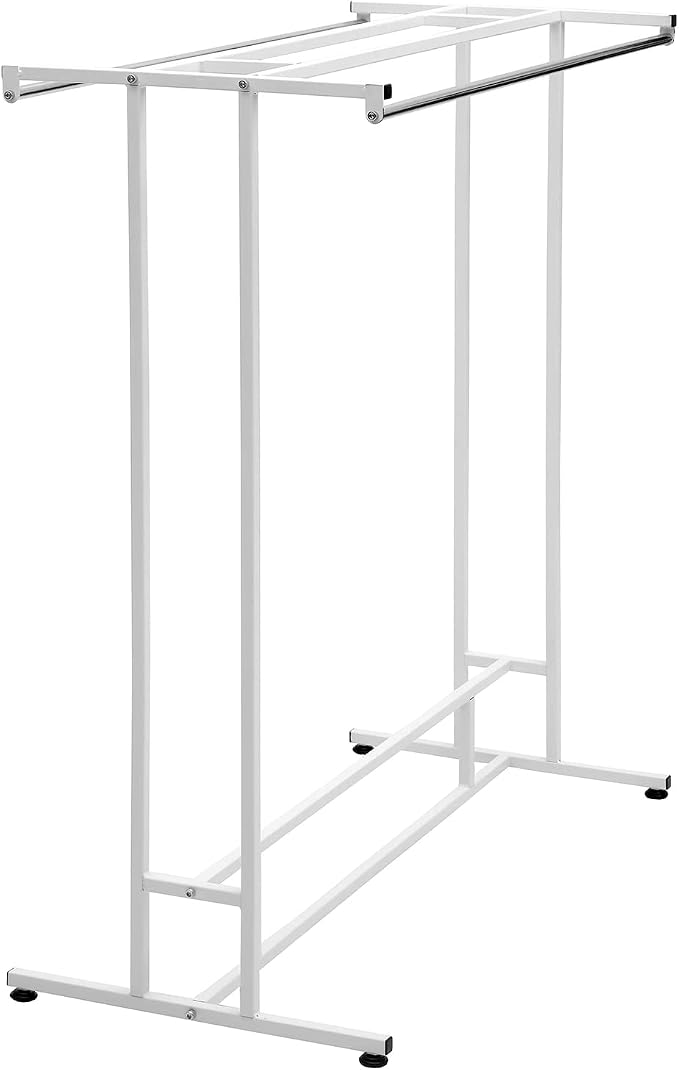 MyGift White Stainless Steel Freestanding Garment Rack, Heavy Duty Double Rod - Image 6