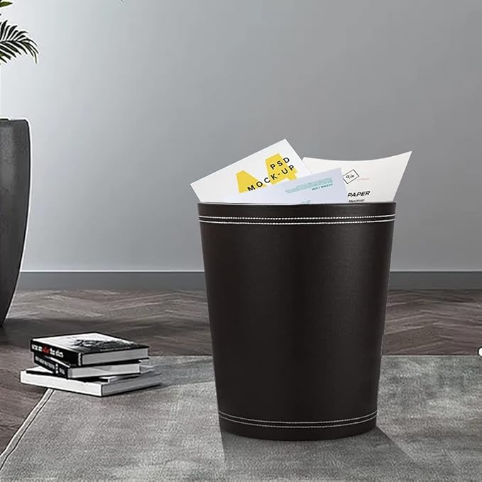 KINGFOM 3 Pack PU Leather Small Office Trash Can Wastebasket, Round Garbage - Image 11