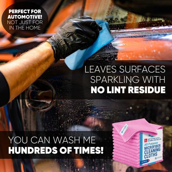 Microfiber Wholesale 12" x 12" MW Pro Multi-Surface Cleaning Cloths Pink - Image 5