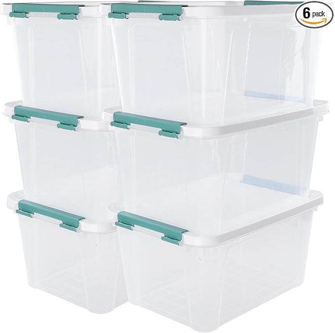 Xyskin 6-Pack 20 Quart Plastic Storage Boxes, Latching Storage Bin Box by Xyskin