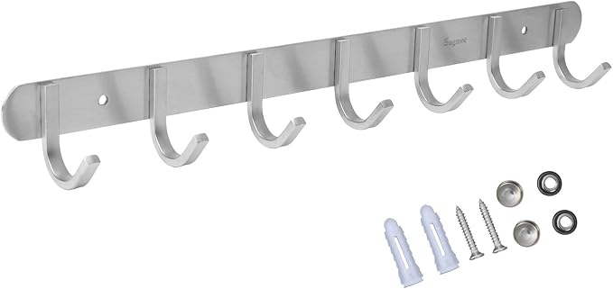 Towel Hook Rack Brushed Nickel 17-Inch Coat Hook Rail Wall Mounted - Image 3
