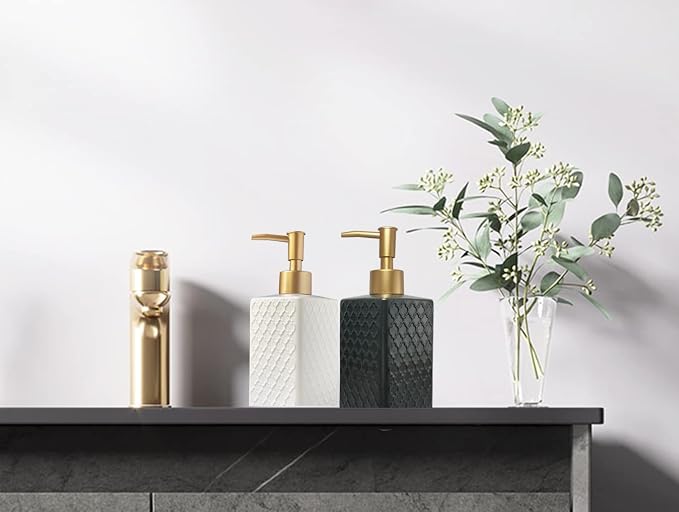 Gold Soap Dispenser for Bathroom, Retro White Square Lotion Dispenser, - Image 5