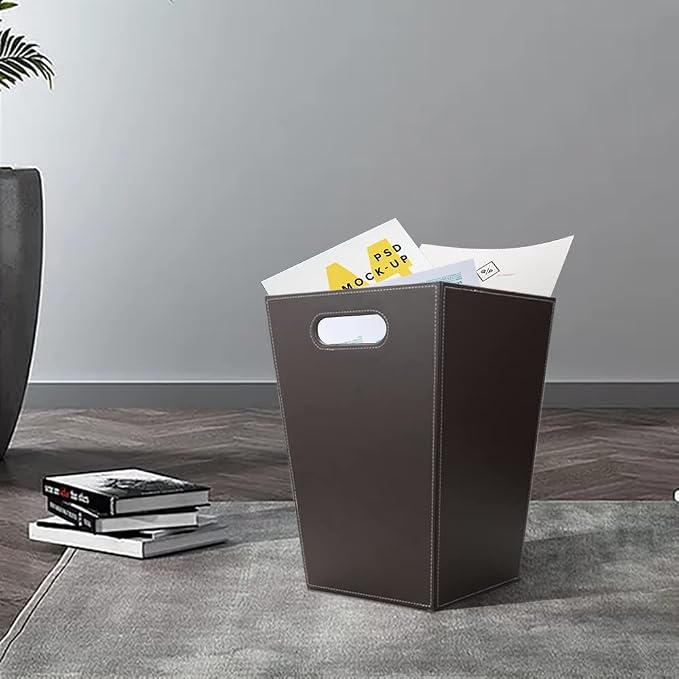 KINGFOM Classic Pu Leather Trash Can Wastebasket, Garbage Container Bin - Image 3
