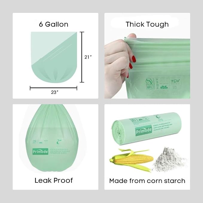 Primode Compostable Bags 6 Gallon Food Scraps Yard Waste Bags, Extra Thick 0.87 - Image 3
