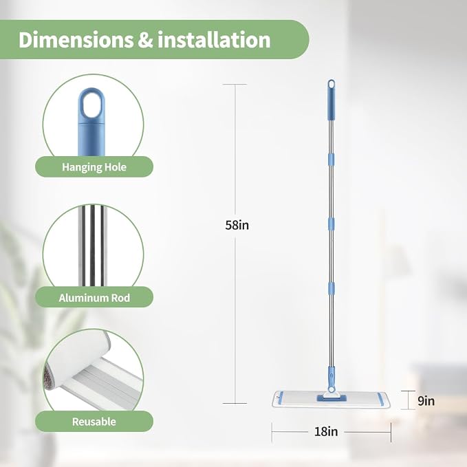CQT Commercial Flat Microfiber Floor Mop Cleaning System 18" Inch Wet Dry and - Image 2