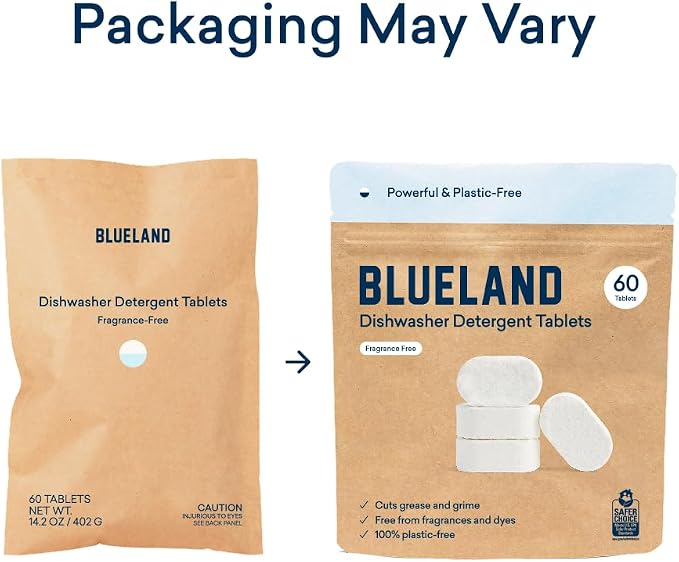 BLUELAND 100% Plastic-Free Dishwasher Detergent Tablets, Free & Clear, - Image 9