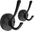 Black Towel Hooks, 2 Pack Coat Robe Hook Heavy Duty Metal Double Bathrobe Hook by TOFIIGREM