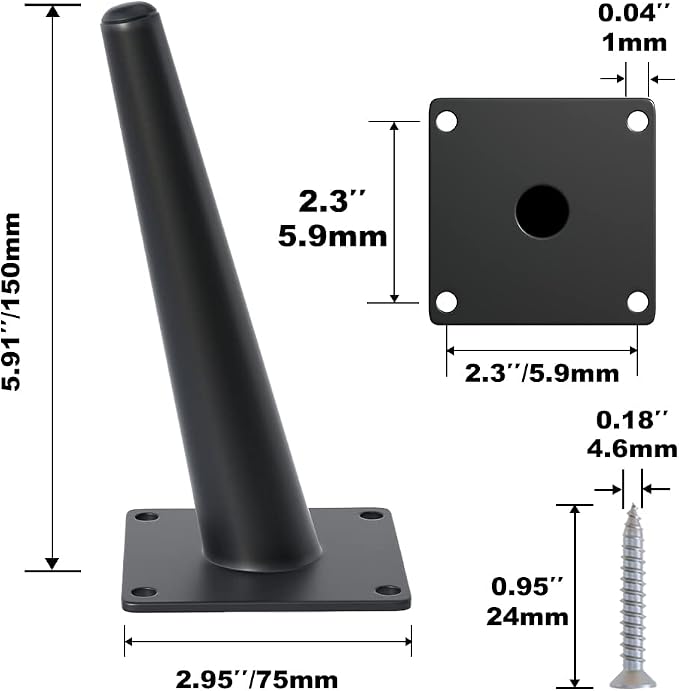 4PCS 6 Inch Matte Black Tapered Angled Legs - Image 3