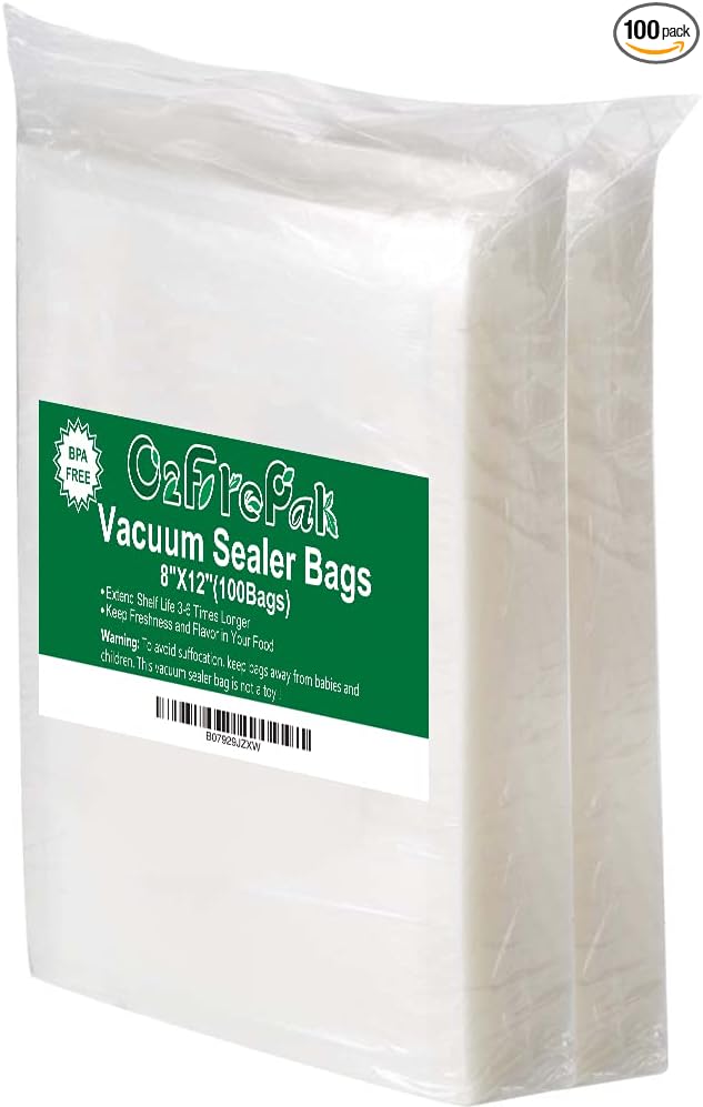 O2frepak 100 Quart Size 8" x 12"Vacuum Sealer Bags by O2frepak