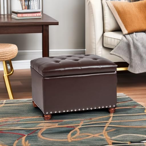 Leather Storage Ottoman Bench Foot Rest Stool - Image 5