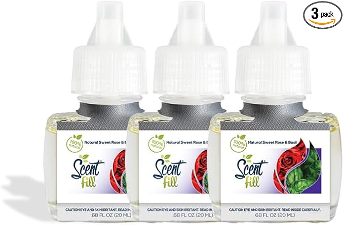 Scent Fill 100% Natural Sweet Rose & Basil Plug in Air Freshener, Scented Oil by ScentFill