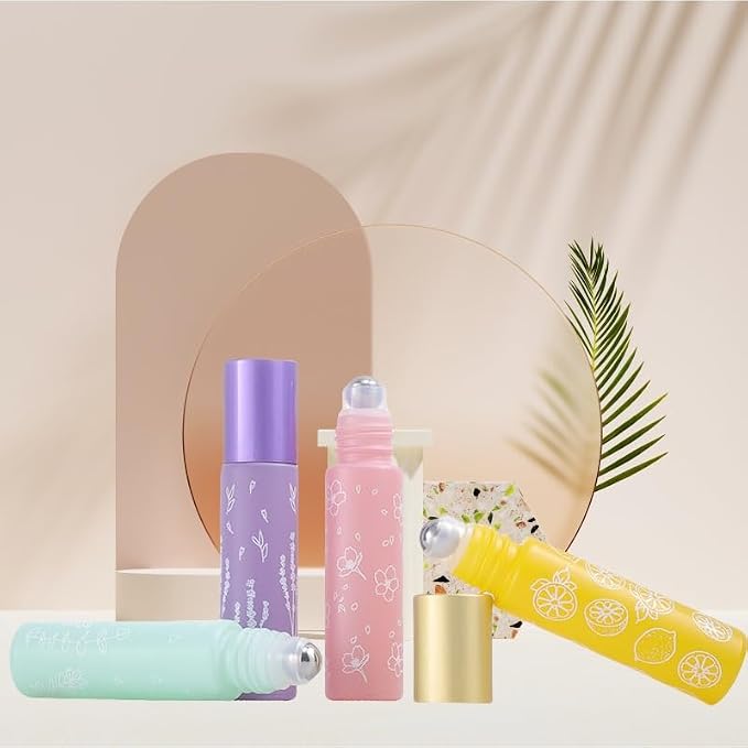 10 Pcs Pink Glass Essential Oil Roller Bottles, 10ml Refillable Roll-on Bottles - Image 4