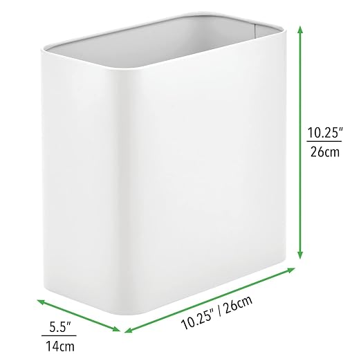 mDesign Metal Wastepaper Bin — Compact Rectangular Bathroom Bin — Rubbish Basket - Image 3