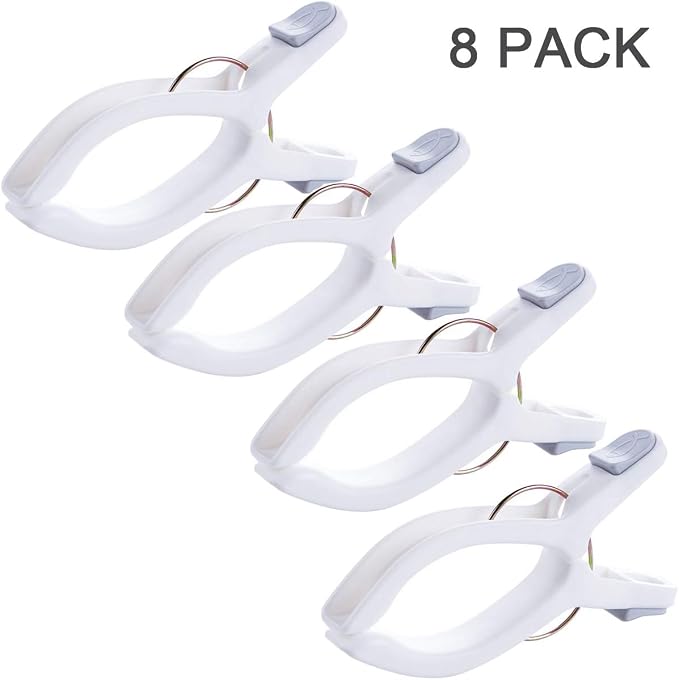 8 Pack Beach Towel Clips for Beach Chairs White Jumbo Size Towel Clamps Lounge - Image 3