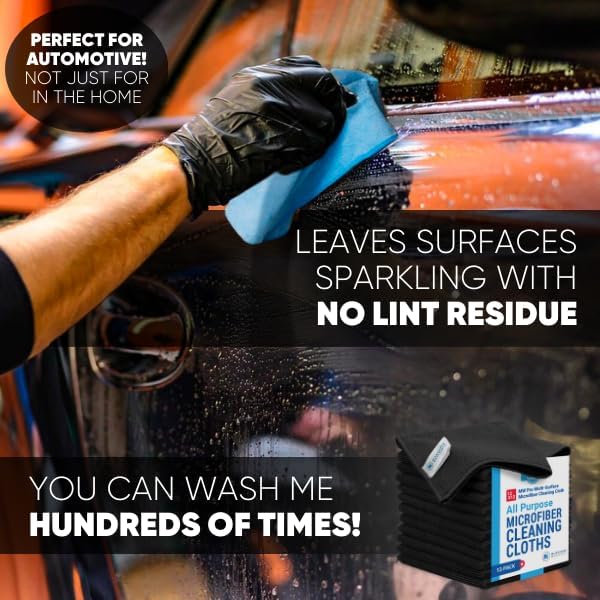 12" x 12" Pro Multi-Surface Microfiber Cleaning Cloths | Black - Image 5