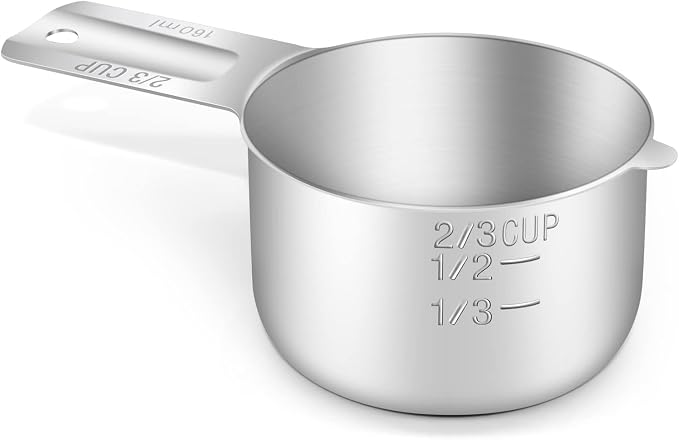 1PCS 2/3Cup Single Measuring Cup, Stainless Steel Measure Scoop, Metric and US by BERYLER