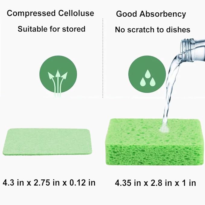 METUUTER 24-Count Cleaning Scrub Sponge- Compressed Cellulose Sponges - Image 3