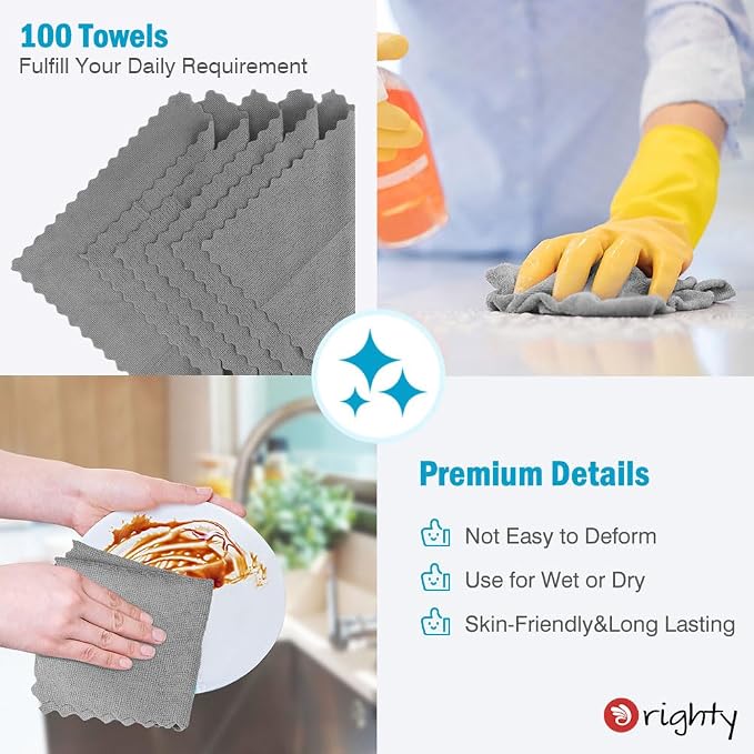 Orighty Grey Microfiber Cleaning Cloth, 100 Pack Highly Absorbent Cleaning - Image 5