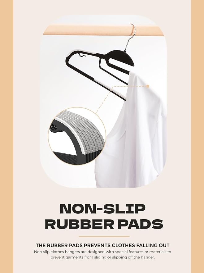 HOUSE DAY Black Plastic Hangers 30 Pack, Slim Space Saving, Non Slip Clothes - Image 4