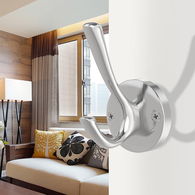 Brushed Nickel Wall Hooks, 6 Pack Coat Robe Hook Heavy Duty Metal Double Bath - Image 3