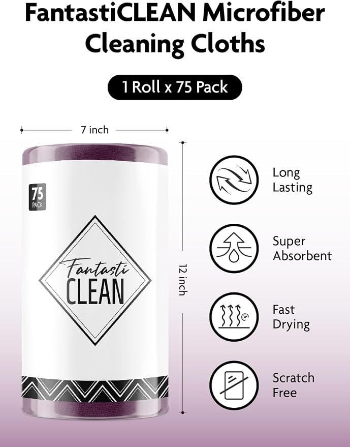 Fantasticlean Microfiber Cleaning Cloth Roll -75 Pack, Tear Away Microfiber - Image 4