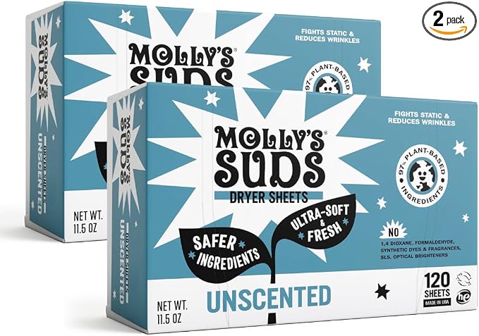 Molly's Suds Fabric Softener Dryer Sheets by MollysSuds