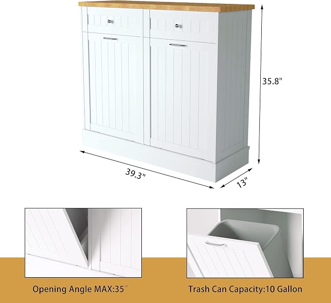Betterhood Tilt Out Trash Cabinet 10 Gallon Wooden Free Standing Laundry Sorter - Image 3