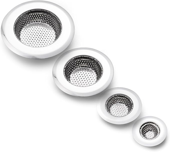 4 Pack Heavy Duty Stainless Steel Kitchen Sink Drain Strainer, Bathroom Hair by CORNERJOY
