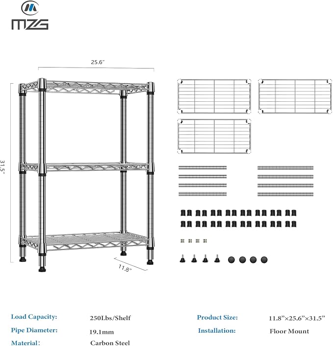 750 lbs 3 Tier Shelf Metal Storage Shelves Wire Rack Closet Organizers - Image 3