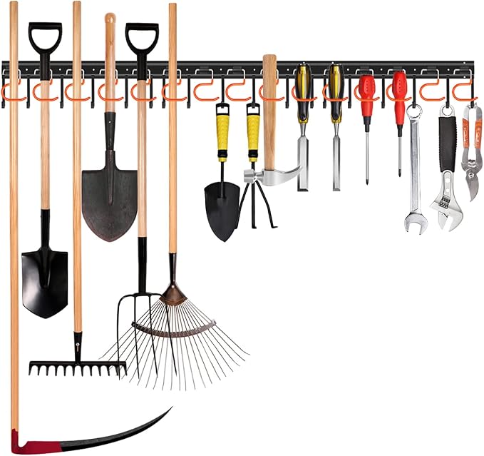 51'' All Metal Garden Tool Organizer Adjustable Garage Tool Organizer Wall by TVKB-FB