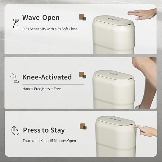 Slim Motion Sensor Trash Can for Bathroom, Automatic Compact Touchless Garbage - Image 4