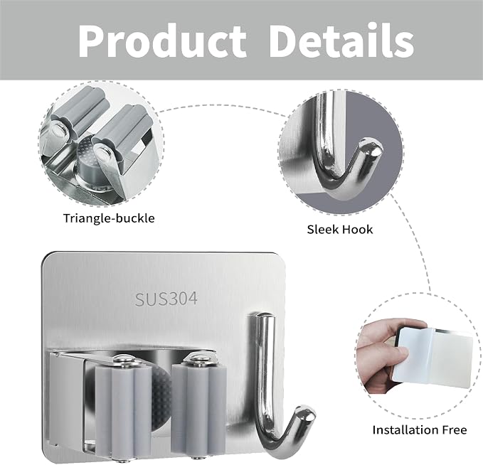 5 Pack Mop and Broom Holder Wall Mount, Mop Broom Organizer - Image 3