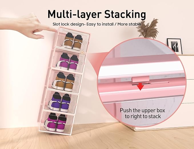 Kuject X-Large Shoe Storage Boxes Organizers Clear Plastic Stackable 12 Pack - Image 3