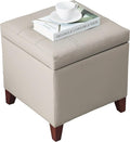Adeco 18" PU Storage Ottoman, Upholstered Square Faux Leather Foot Rest by Adeco