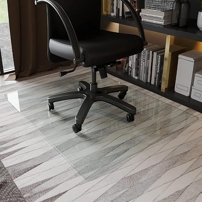 GLSLAND 46" x 55" Tempered Glass Chair Mat Heavy-Duty Floor Protector by GLSLAND
