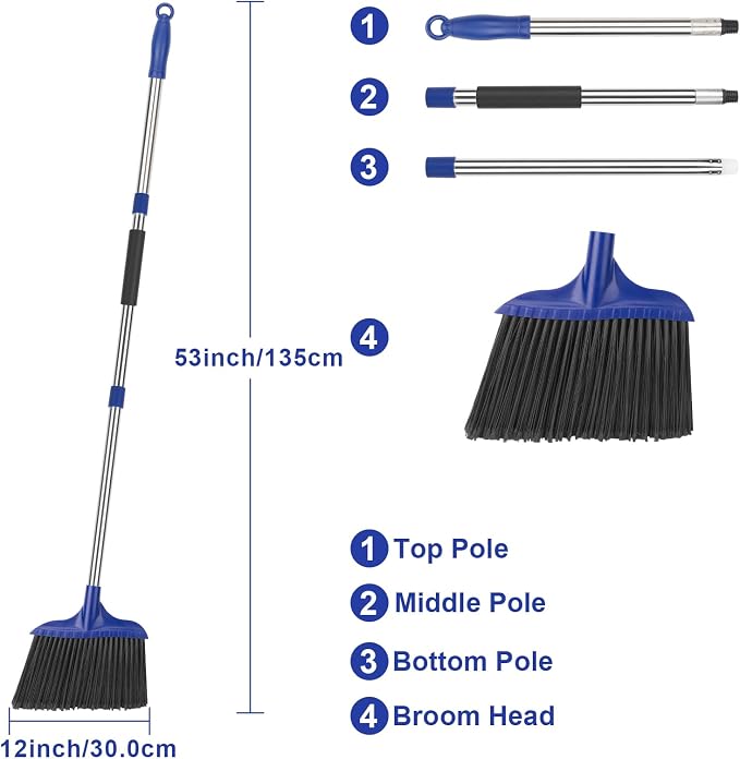 Kefanta 2 Pack Heavy Duty Broom Indoor/Outdoor Commercial Brooms Angle Broom 53 - Image 4