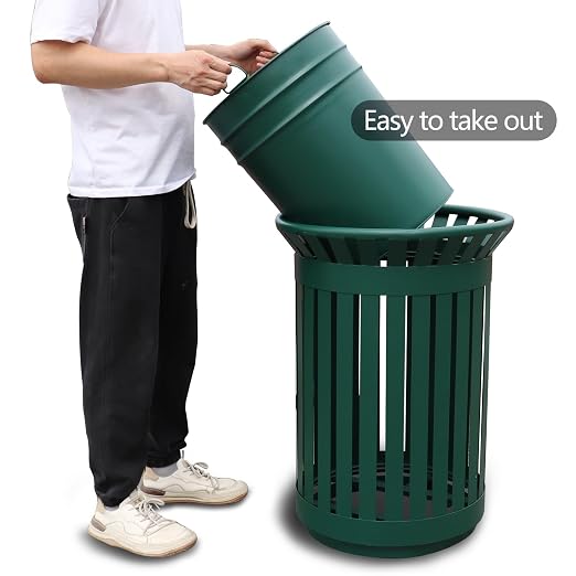 Outdoor Metal Slatted Trash Receptacle, Waste Receptacle，Commercial Trash Cans - Image 3