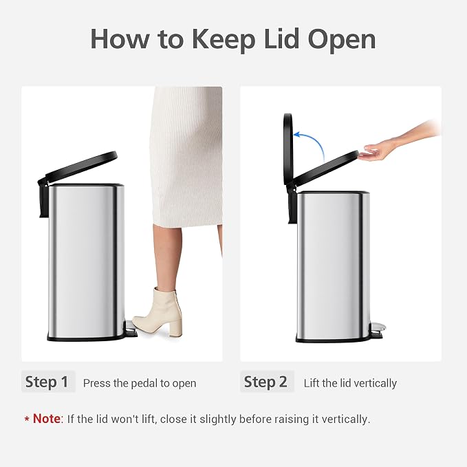 13.2 Gal/50L D-Shape Trash Can, Step-On Stainless Steel Garbage Can, Soft-Close - Image 6
