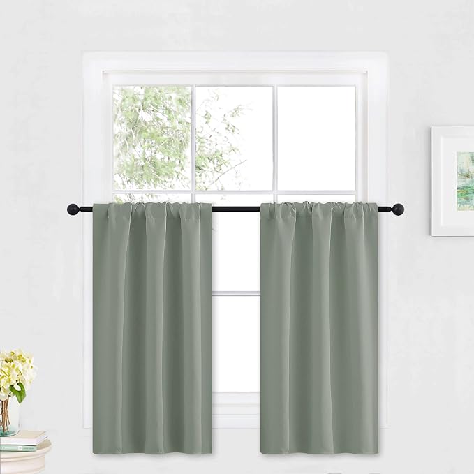 RYB HOME Grayish Green Short Curtains Blackout, 30 inch Durable Cafe Curtains by RYBHOME