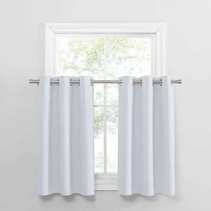 PONY DANCE Greyish White Room Darkening Kitchen Curtains 2 Panels Set, Thermal by PONYDANCE