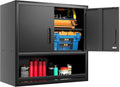 Garage Wall Cabinet with Doors and Shelves, Wall Mounted Metal Storage Cabinet by BIZOEIRON