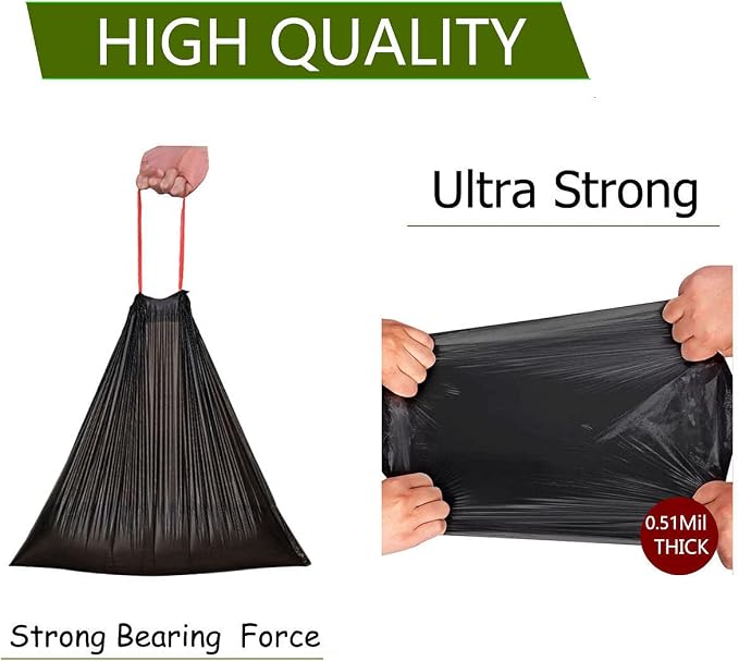 Feisco 1.6 Gallon Black Trash Bag, 6L Drawstring Garbage Bag Trash Can Liner - Image 3