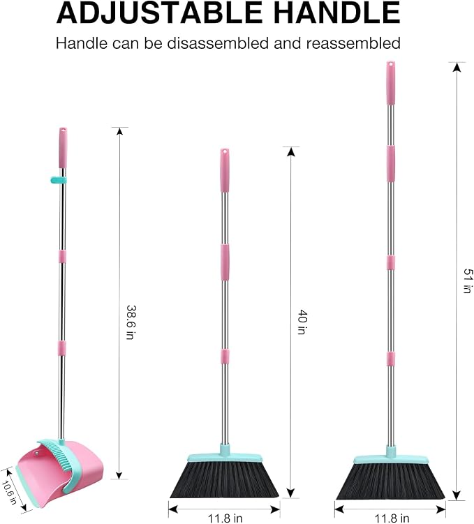 NACENA Broom and Dustpan Set, 52-in Long Adjustable Handle Broom Dustpan Combo - Image 2
