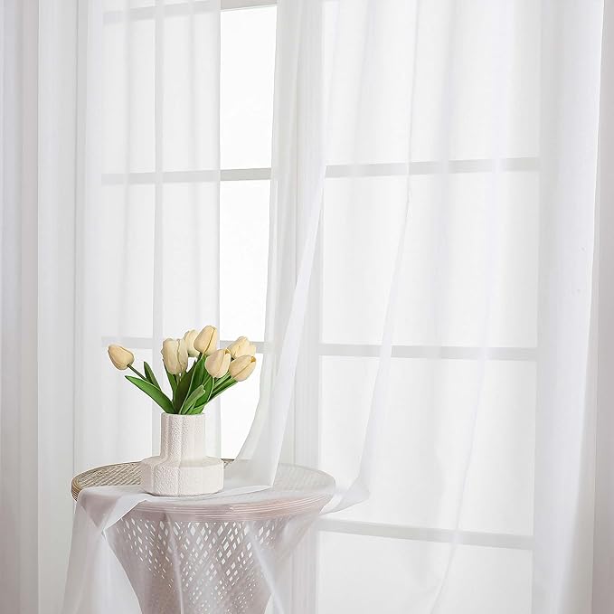 Chyhomenyc Extra Long White Sheer Curtains 108 Inches Long 2 Panels, Light - Image 9