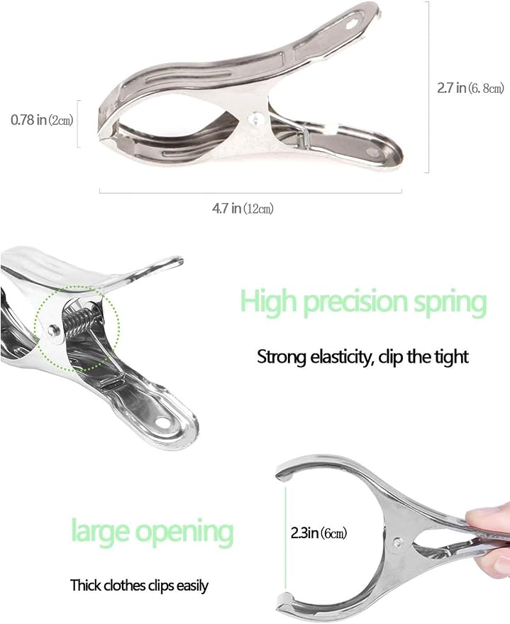 8 Pack Stainless Steel Clothespins, 4.7 Inch Towel Clips - Image 4