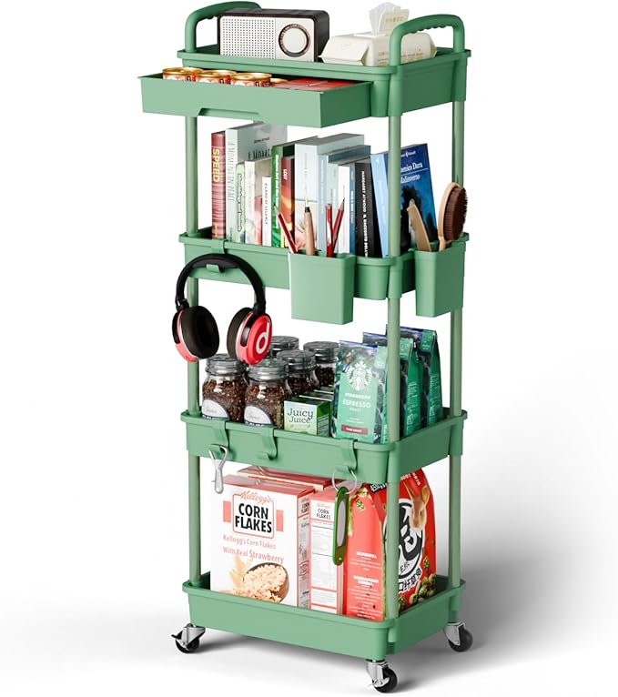 4 Tier Rolling Cart Organizer, Art Craft Diaper Bedside Snack Laundry Room by Sorgion