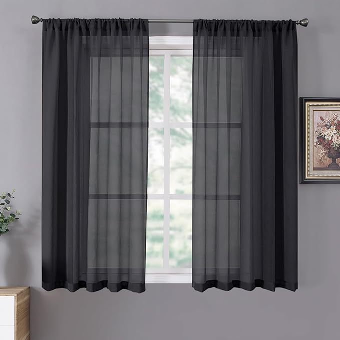 Tollpiz Short Sheer Curtain Living Room Linen Textured Curtains Sheer Light by Tollpiz