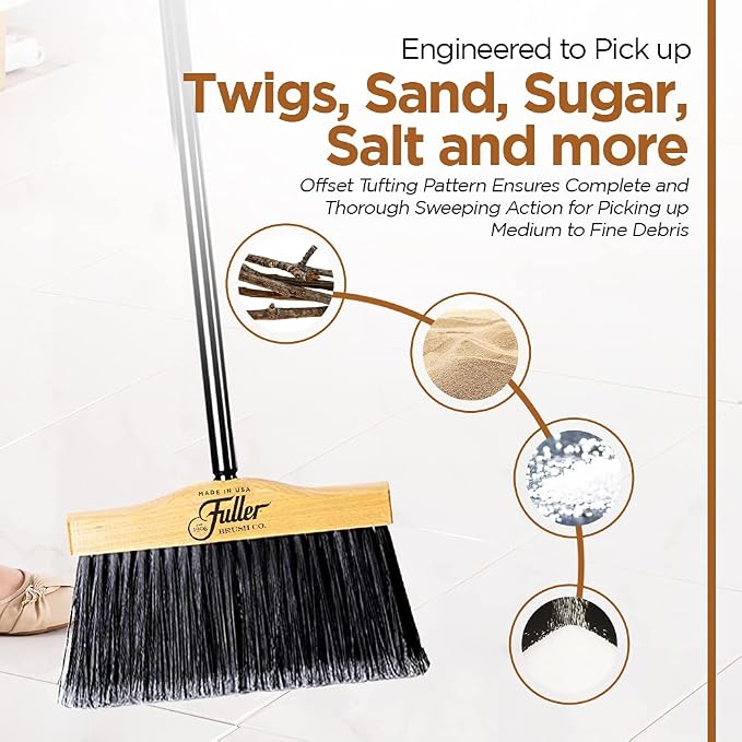 10” Upright Broom with 2 Piece Black Steel Threaded Handle - Image 7