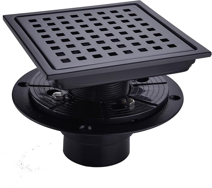 RANDOM Square Shower Drain 6 Inch Matte Black Stainless Steel Shower Floor by RANDOM