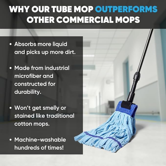 Commercial Mop Head Replacement – 1 Pack Medium Yellow Microfiber Tube Mop | - Image 2